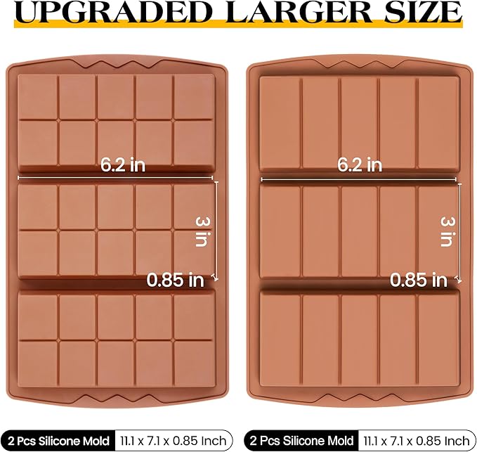 4 Pcs Chocolate Bar Mold Deep Dubai 0.85 Inch Stuffed Chocolate Molds Silicone Large Break Apart Silicone Molds (10 Snap + 5 Snap）