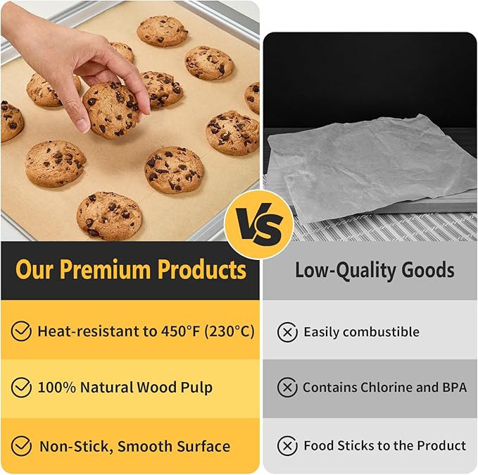 9x13 In Non-Stick Precut Baking Parchment Paper Sheets for Baking Enthusiasts - Withstands Temperatures up to 450°F - 100% Natural Wood Pulp (200PCS)