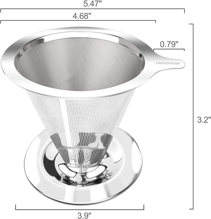 Pour Over Coffee Dripper, Paperless Reusable Coffee Filter, Pour Over Coffee Maker for Single Cup Brew, Double Mesh Design of Stainless Steel Cone Filter for Perfect Extraction (1-2 Cup)