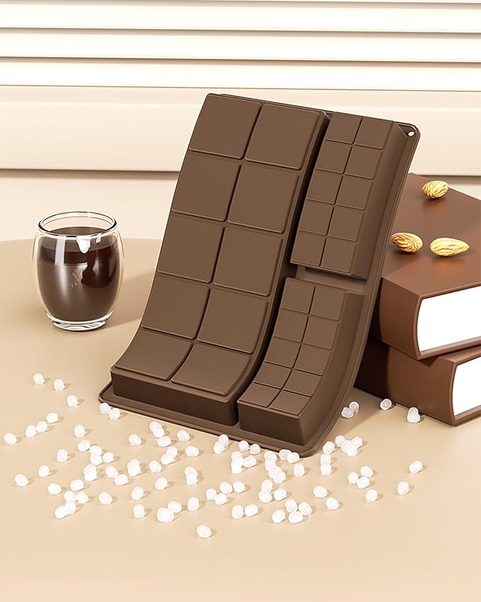 Silicone Chocolate Bar Mold, 1 Inch Deep, Large Candy Mould for Stuffed Bars and Fillings, 2 Pcs (brown)