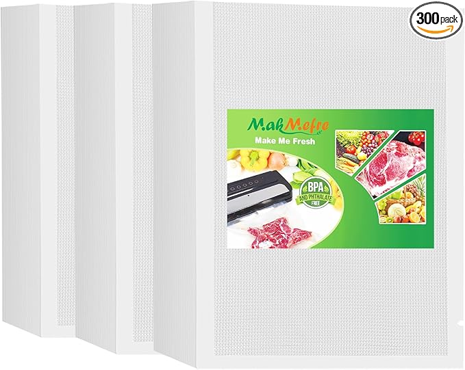 MakMeFre 300 Plus Quart Size 10" x 13" Vacuum Sealer Bags with BPA Free and Heavy Duty,Great for Food Storage Vaccume Sealer PreCut Bag