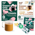 Copper Cow Coffee Pour Over Vietnamese Coffee Pouches + Sweetened Condensed Milk Creamers (8 Coffees & 8 Milk Creamers) | Classic Black Lattes, No Refrigeration Needed, Travel Friendly