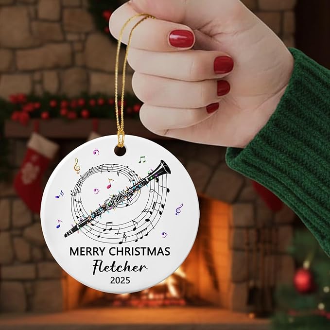 Awesome Clarinet Musical Ceramic Ornament, Custom Text Year Name Clarinetist Xmas Tree Ornaments Gift for Women Men Clarinet Instrument Player, Personalized Clarinets Ceramic Christmas Ornament 2025