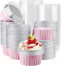 EUSOAR Disposable Ramekins with Lids, 200pcs 5oz Aluminum Foil Cupcake Liners Ramekins Cups for Baking, Dessert Cups Aluminum Cheesecake Pan Creme Brulee Baking Cups for Oven-Pink