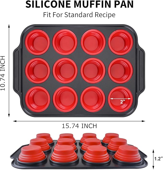 Silicone Muffin Pans for Baking with Metal Reinforced Frame, Nonstick Cupcake pans 12 regular size, Muffin Tin Easy to Pop, Silicone Egg Bite Molds for Oven Dishwasher Safe