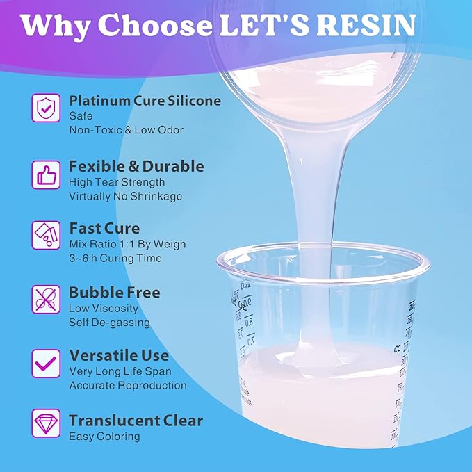 LET'S RESIN 8oz Silicone Mold Making Trial Kit, Fast Cure Mold Making Silicone Rubber, Easy Mixing, Flexible Platinum Cured Molding Silicone for Casting Resin Molds & Silicone Molds (Translucent)