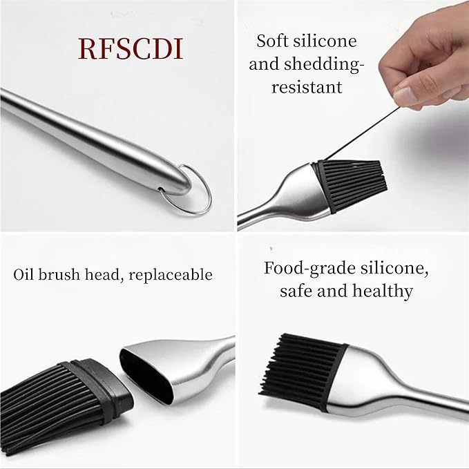 Stainless Steel Kitchen Tongs & Basting Brush Set – Heat Resistant Up to 600°F, Metal Locking Tongs for Cooking, Grilling, Baking & Barbeque (Silver, 9+12 inch)