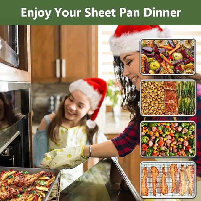 ROTTAY Baking Sheet, Half Sheet Pan with Cooling Rack Set [2 Pans + 2 Racks], Stainless Steel Baking Pan for Oven, Warp Resistant & Heavy Duty & Rust Free, Size 18 x 12 x 1 Inches