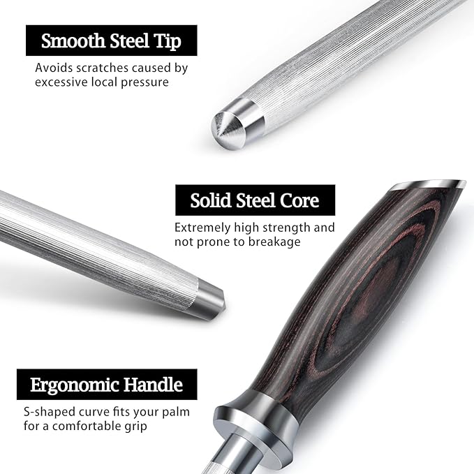 HOSHANHO Honing Rod,12 Inch Professional Kitchen Knife Sharpener Rod, Japanese High Carbon Knife Sharpening Steel with Ergonomic Pakkawood Handle, Ideal for All Chef Knives