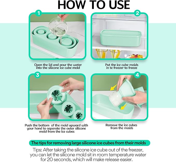 Ice Mold Tray – Round Ice Cube Mold for 40oz Tumbler, Stanley & Hydrojug – Silicone Ice Tray with Storage Bin – Perfect for Cold Drinks & Travel (Light Blue)