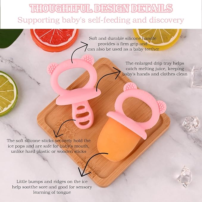 Sakolla Baby Popsicle Molds Mini 6-Cavity Silicone Ice Pop Mold with Sticks Breastmilk Popsicle Molds for Teething Relief Toddler Popsicle Mold for Ice Cream Frozen Yogurt and Fruit Juice (Pink)