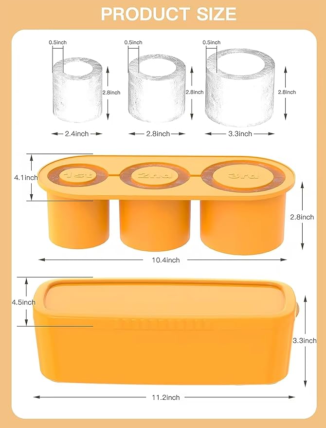 Ice Cube Tray for Stanley Cup, Silicone Ice Mould with Lid & Bin, Long Ice Cubes for 30-40Oz Tumbler, Easy Fill & Release, Perfect for Cocktails, Whiskey, Iced Coffee, Drinks, BPA Free (Yellow)