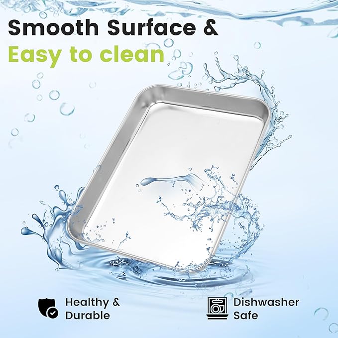 6 Pack Stainless Steel Baking Sheet Pans, 9" L × 7" W × 1" H Cookie Sheets for Toaster Oven, Rust-Resistant, Dishwasher Safe