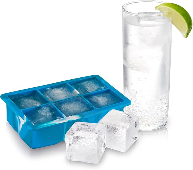 Host Ice Cube Tray with Lid, Makes 6 Large 2" Cubes, Durable Silicone Trays, Perfect for Cocktails, Beverages, Mocktails, Iced Coffee, Tea, Infused Water, Kitchen Essentials, Set of 1, Blue Marble