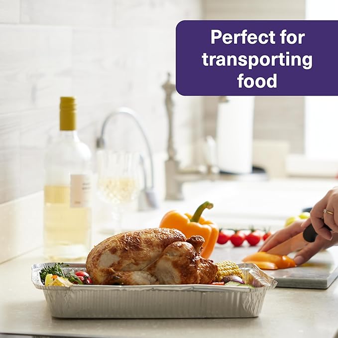 MATANA 8x12 Aluminum Pans Foil Trays (25 Pack) Cooking, Roasting, Baking, Cakes, Bread, Chafer, Crawfish, Lasagna Trays, Party