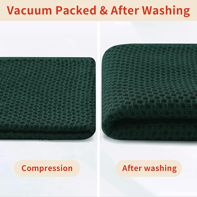 Homaxy 100% Cotton Waffle Weave Kitchen Dish Towels, Ultra Soft Absorbent Quick Drying Cleaning Towel, 13 x 28 Inches, 8-Pack, Blackish Green