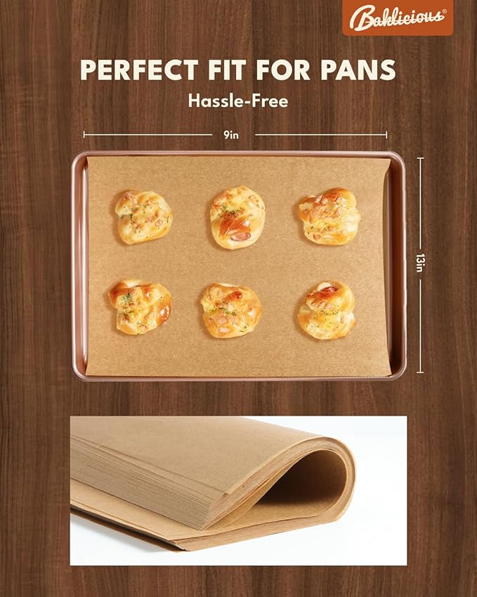 BAKLICIOUS 220 Pcs 9x13 inch Unbleached Parchment Paper Baking Sheets, Baklicious Pre-cut Heavy Duty Parchment Baking Paper for Air Fryer, Oven, Bakeware, Steaming, Cooking Bread, CupCake, Cookies