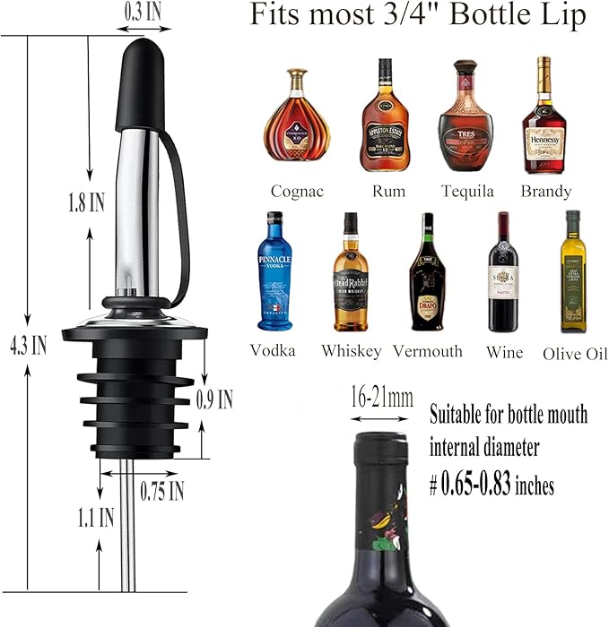 Pafusen 12 Pack Liquor Pour Spout With Dust Caps - Bottle Pourers for Alcohol, Olive Oil - Speed Pourers, Bar Bartender Accessories