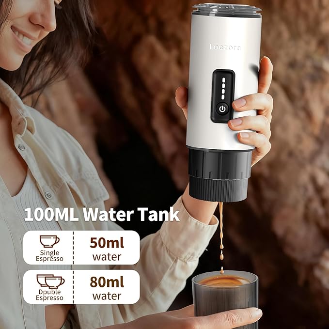 Leozora 20Bar Portable Espresso Machine, 7500mAh USB-C Rechargeable, 3-in-1 for Ground Coffee & Nespresso/DG Capsules, Stainless Steel Travel Coffee Machine for Camping, Car, Office，White