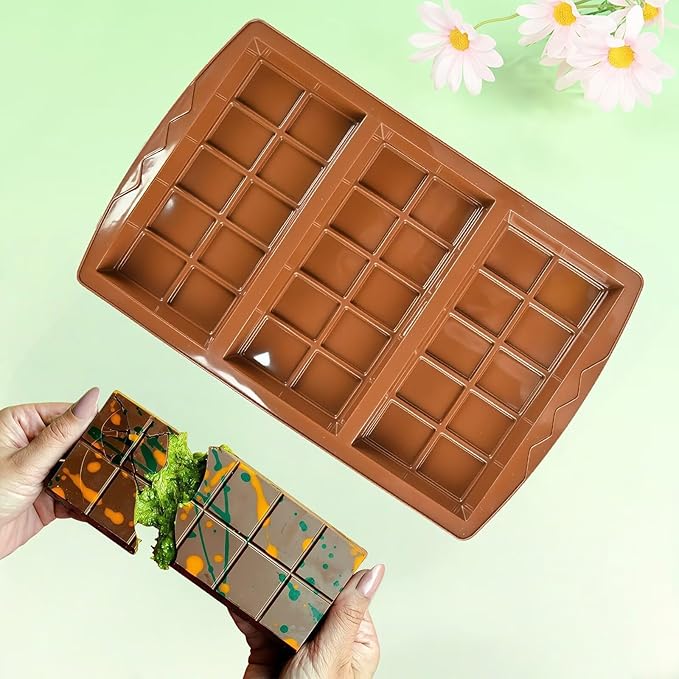 2 Pc Chocolate Bar Mold Set, 10 Snap 4/5 Inch Deep Large Chocolate Mould Silicone Break Apart Thick Silicone Molds for Candy, Dubai Pistachio, Snacks and Desserts