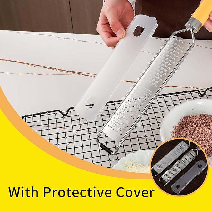 Elephant-Shaped Handle Cheese Grater & Lemon Zester, Stainless Steel Cheese Shredder with Fine/Coarse Sharp Blades, Protective Cover, Kitchen Gadgets for Parmesan, Ginger, Garlic, Chocolate & Veggies