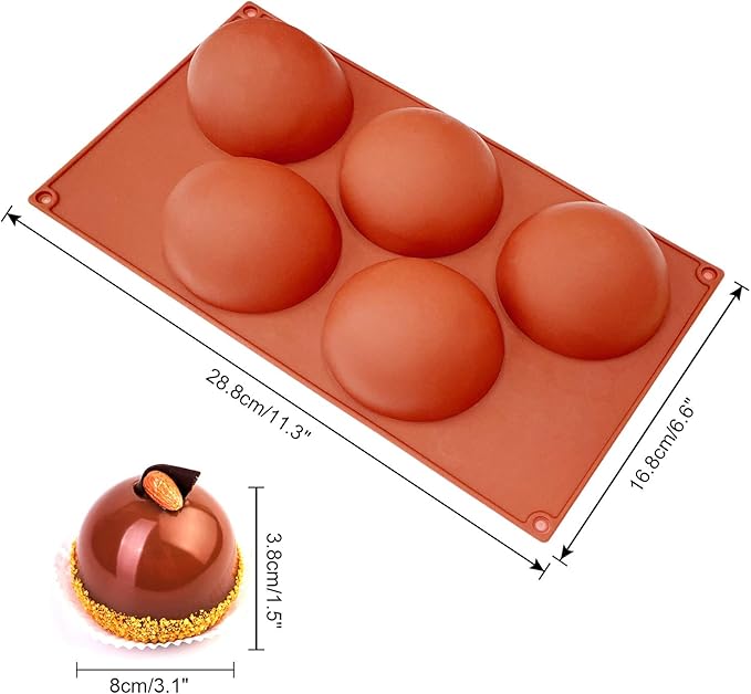 Extra Large 5-Cavity Semi Sphere Silicone Mold, 2 Packs Half Sphere Silicone Baking Molds for Making Chocolate, Cake, Jelly, Dome Mousse