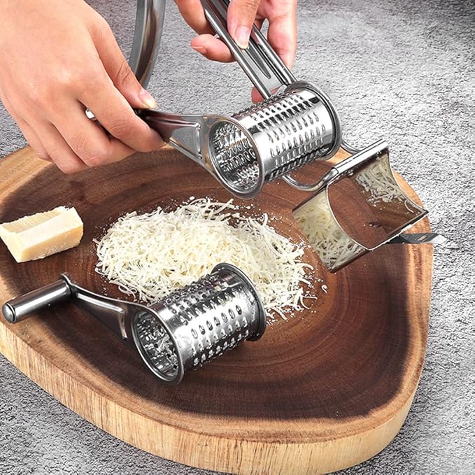 Kitchen Tools Hand Crank Shredder Butter Cheese Grater, Stainless Steel Rotary Grater Handheld Rotary Cheese Grater with 4 Stainless Drum