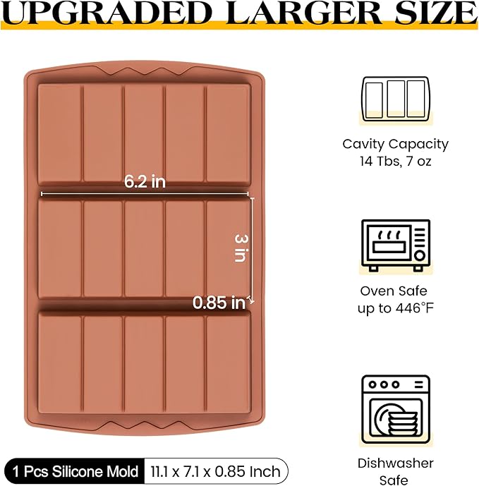1 Pc Chocolate Bar Mold Deep Large Chocolate Molds Silicone Break Apart Thick Silicone Molds for Candy Bar (5 Snap）