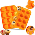 12 Cups Silicone Muffin Pan, Nonstick Cupcake Pan, Heat Resistant Silicone Muffin Tin, Reusable Cupcake Moulds Baking Pan for Cakes, Bread (Orange-2 Packs)