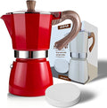 AGOGO Milano Moka Pot, Stovetop Espresso Maker, Greca, Coffee Percolator, Turkish Coffee Maker with Paper Filter 6 Cup Red