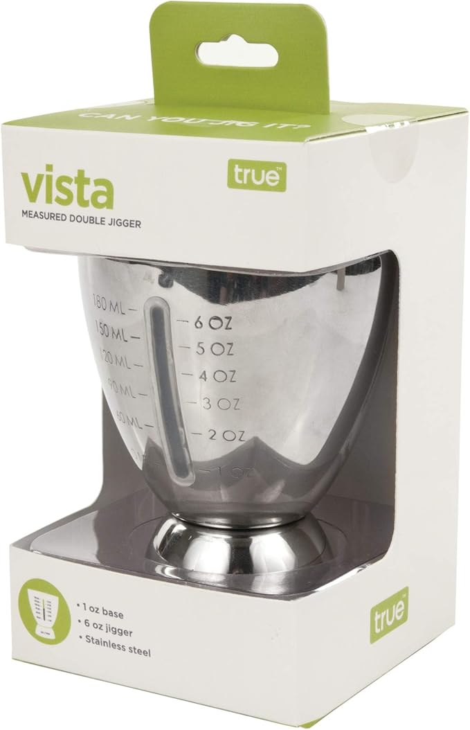 True Vista Stainless Steel Double Jigger for Bartending, Cocktail Measuring Jiggers for Margarita, Whiskey Sour, Bloody Mary, Mocktails and Other Drinks, Home Bar Accessories, 6 oz & 1 oz, Set of 1