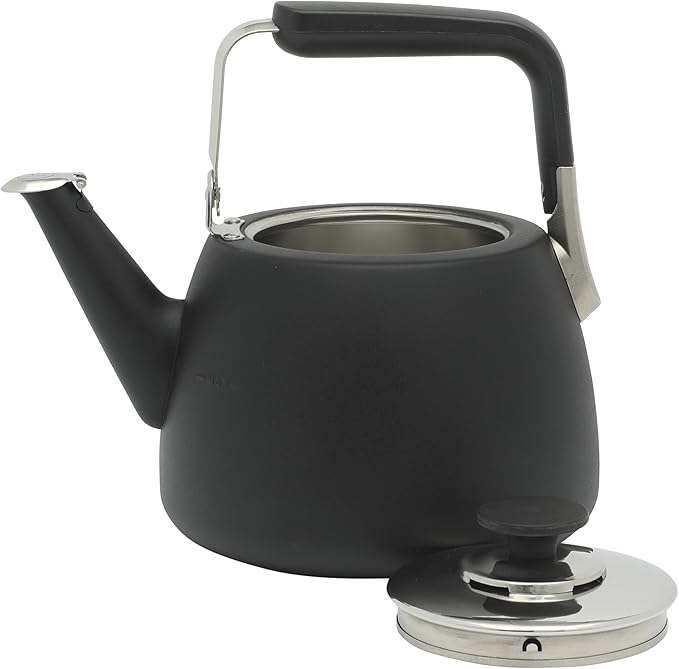 Sur La Table Kitchen Essentials Large 2 QT Heavy Gauge Stainless Steel Tea Kettle - Matte Black