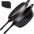 Cuisinel Cast Iron 2-In-1 Multi Cooker - 3-Quart Dutch Oven and Skillet Lid Set Oven Safe Cookware + Black Pan Scraper - Use As Dutch Oven and Frying Pan - Indoor and Outdoor Use - Grill, Stovetop