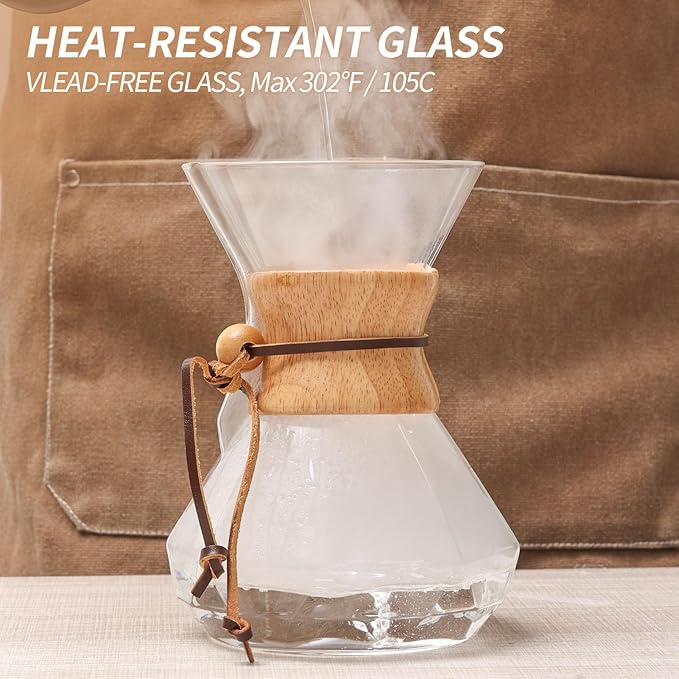 Pour Over Coffee Maker 14 OZ, 4 Cup Borosilicate Glass Drip Coffee Maker with Reusable Stainless Steel Filter and Cork Grip for Home Café 400 ML (Diamond Shape)