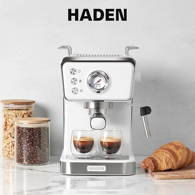 HADEN Barista Brew Espresso Coffee Machine, Stainless Steel Espresso Maker with Milk Frother and Steamer Function and 1.5L Water Tank, Ivory & Copper