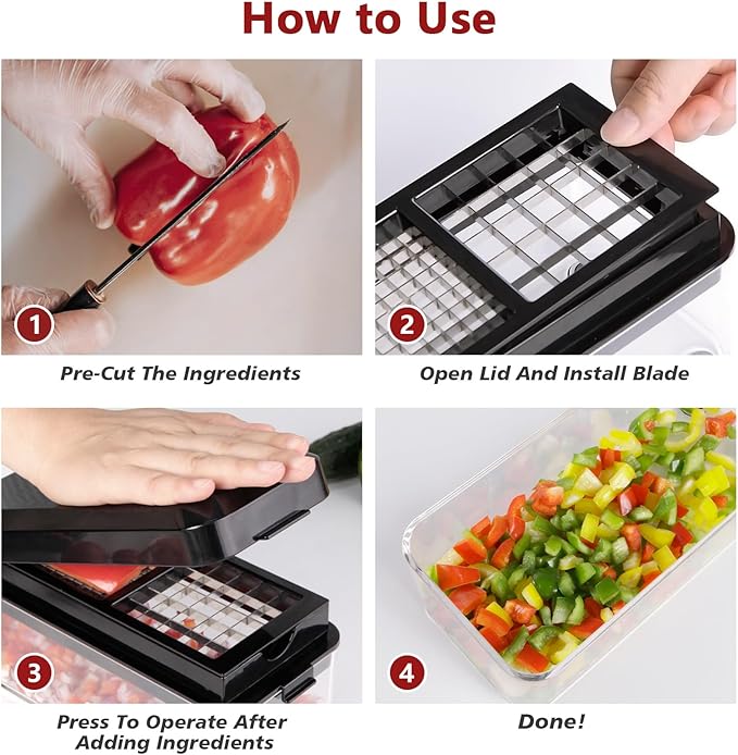 Vegetable Chopper, Onion Chopper Dicer, Mandoline Slicer, Food Chopper with Container, Vegetable Cutter for Salad Potato Carrot Garlic（2 Blades, Black）
