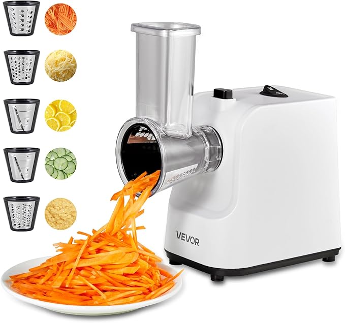 VEVOR Electric Cheese Grater Salad Maker, 200W Salad Shooter, Electric Vegetable Slicer Shredder Chopper for Fruits with 5 Attachments, Stainless Steel Food Cutter for Vegetables, and Cheeses