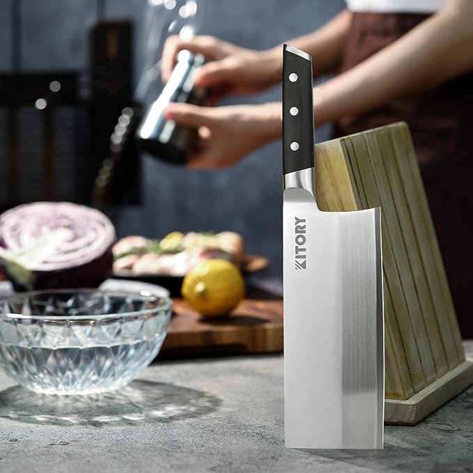 Kitory 7" Lightweight Cleaver, Chinese Chef Knife for Slicing & Chopping (No Bones)- German High Carbon Steel - Ergonomic Pakkawood Handle - Ideal for Women, 2024 Gift (Metadrop Series)