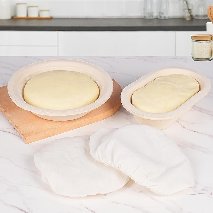Round & Oval Wood Pulp Banneton Bread Proofing Basket Set, Sourdough Banneton Basket Set, Bread Making Tool Brotform Sourdough Bread Baking Supplies