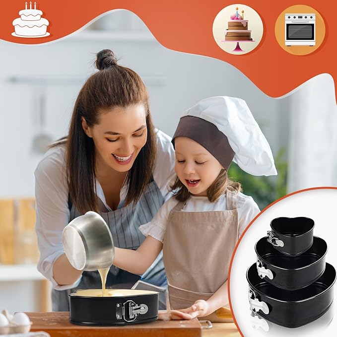 4"+7"+9" Non-Stick Cheesecake Pan, Springform Cake Pans Leakproof Heart Cake Pan, Removable Bottom Quick Release Latch Moulds for Birthday Cake