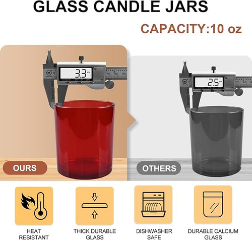 10 OZ Thick Candle Jars for Making Candles 15 Pcs, Empty Jars with Wood Lids for Candle Making, Sample Container, Red