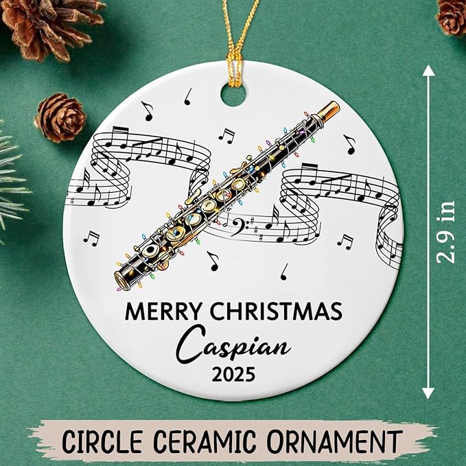 Personalized Text Year Name Piccolo Player Ceramic Ornament, Customized Piccolo Instrument Christmas Hanging Ornament Gift for Dad Mom Husband Wife Brother Sister, Unique Piccolos Piccolo Ornaments