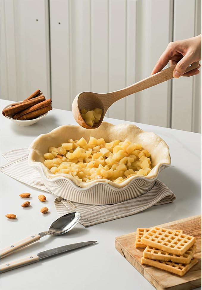Ceramic Deep Pie Pan for Baking, 11 inch Porcelain Pie Dish for Apple Pie, Oven & Dishwasher Safe, Farmhouse Decor, 48 Ounce Deep Plate for Kitchen, Non-Stick Pie Pans, Off-White