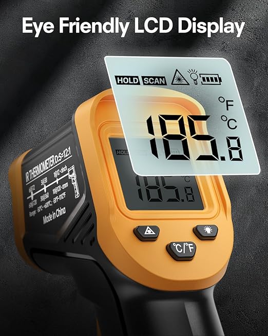 Eventek Infrared Thermometer Gun, Laser Thermometer Temperature Gun -58°F to 1112°F, IR Temp Gun for Cooking, Pizza Oven Accessories, Griddle, AC, Barbecue, Air Thermometer, Kitchen Cooking,Meat