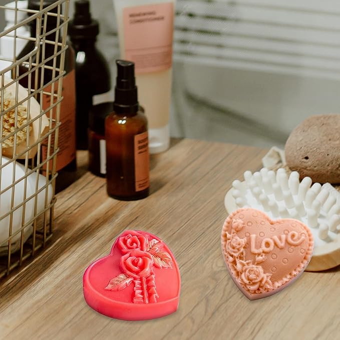 Rose Silicone Molds, AITRAI 4 Types 3D Rose Heart Silicone Molds Heart Soap Molds for Soap Making Cake Candle Chocolate Dessert Handmade Gift for Graduation Wedding Birthday, Purple