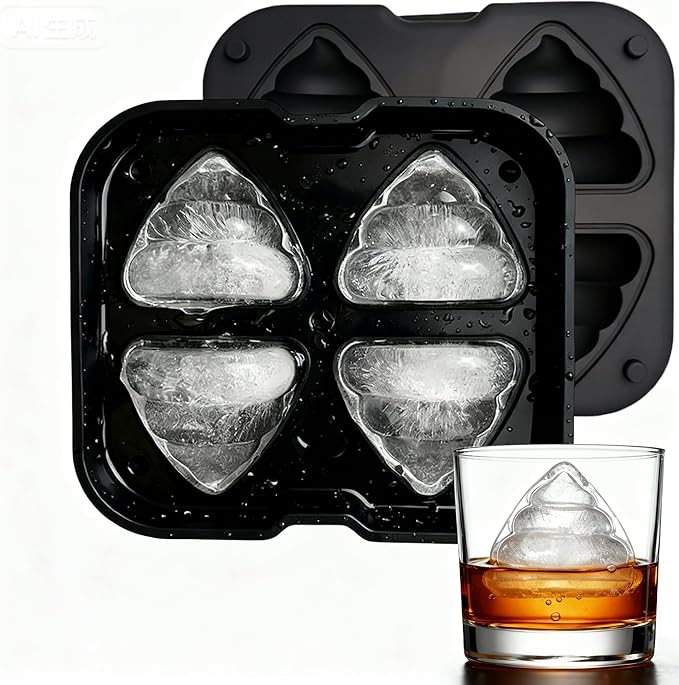 Poop Ice Cube Mold - Large 4-Cube Funny Prank Ice Molds for Cocktails, Whiskey & Parties | Novelty Ice Trays for Poop Soap & Gags