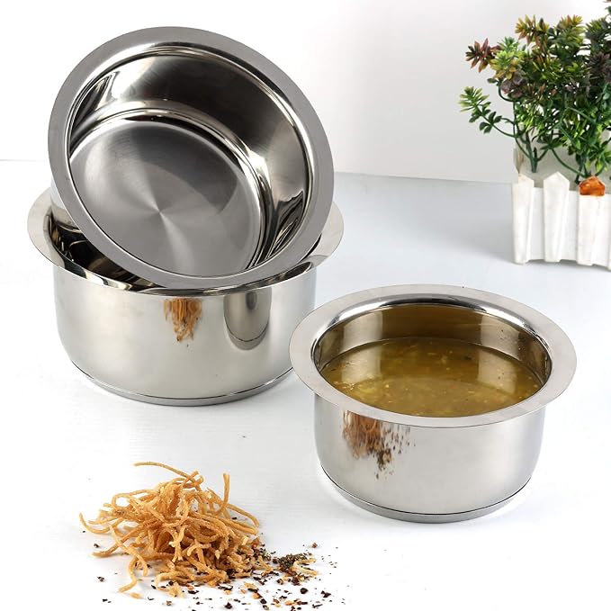 Vinod Platinum Triply Stainless Steel Sauce Pot, 372oz (11-Inch) | Heavy-Bottom | Induction & Gas Compatible | Riveted Handles | PFOA-Free & Dishwasher Safe