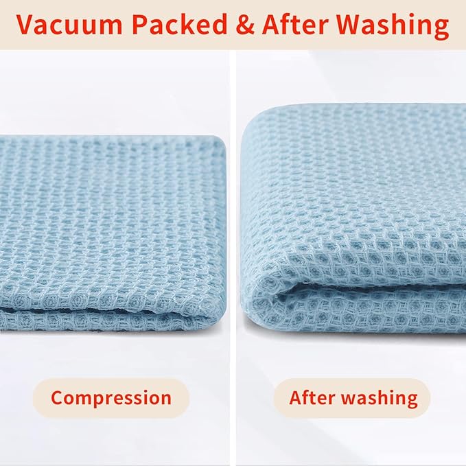 Homaxy 100% Cotton Waffle Weave Kitchen Dish Cloths, Ultra Soft Absorbent Quick Drying Dish Towels, 12 x 12 Inches, 12-Pack, Sky Blue