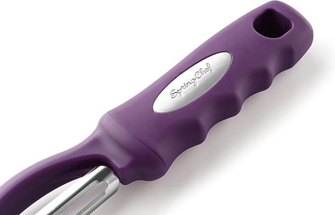 Spring Chef Professional Purple Swivel Potato Peelers for Kitchen, Stainless Steel Veggie Peeler with Soft Grip Handle, Dishwasher Safe, Grate for Peeling Apple, Fruit, Carrot, Cucumber, Purple