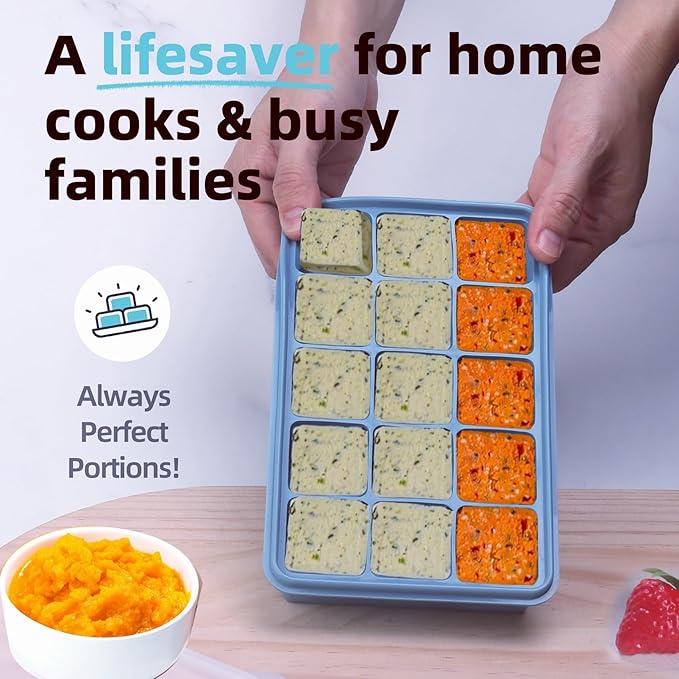 Silicone Freezer Molds Gift Set with 2 Tbsp, 1/2, 1, and 2 Cup Silicone Freezer Trays With Lids - Meal Prep and Kitchen Essentials Bundle (Blue 8 Pack)
